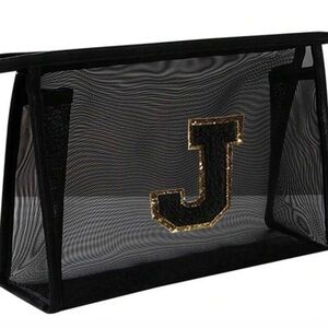 Black Mesh Pouch with Gold Letter J